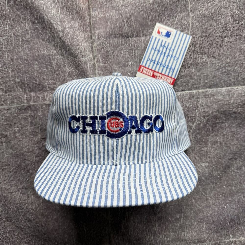 NWT Men's Vintage 90's American Needle Chicago Cubs Seersucker Snapback Hat Cap